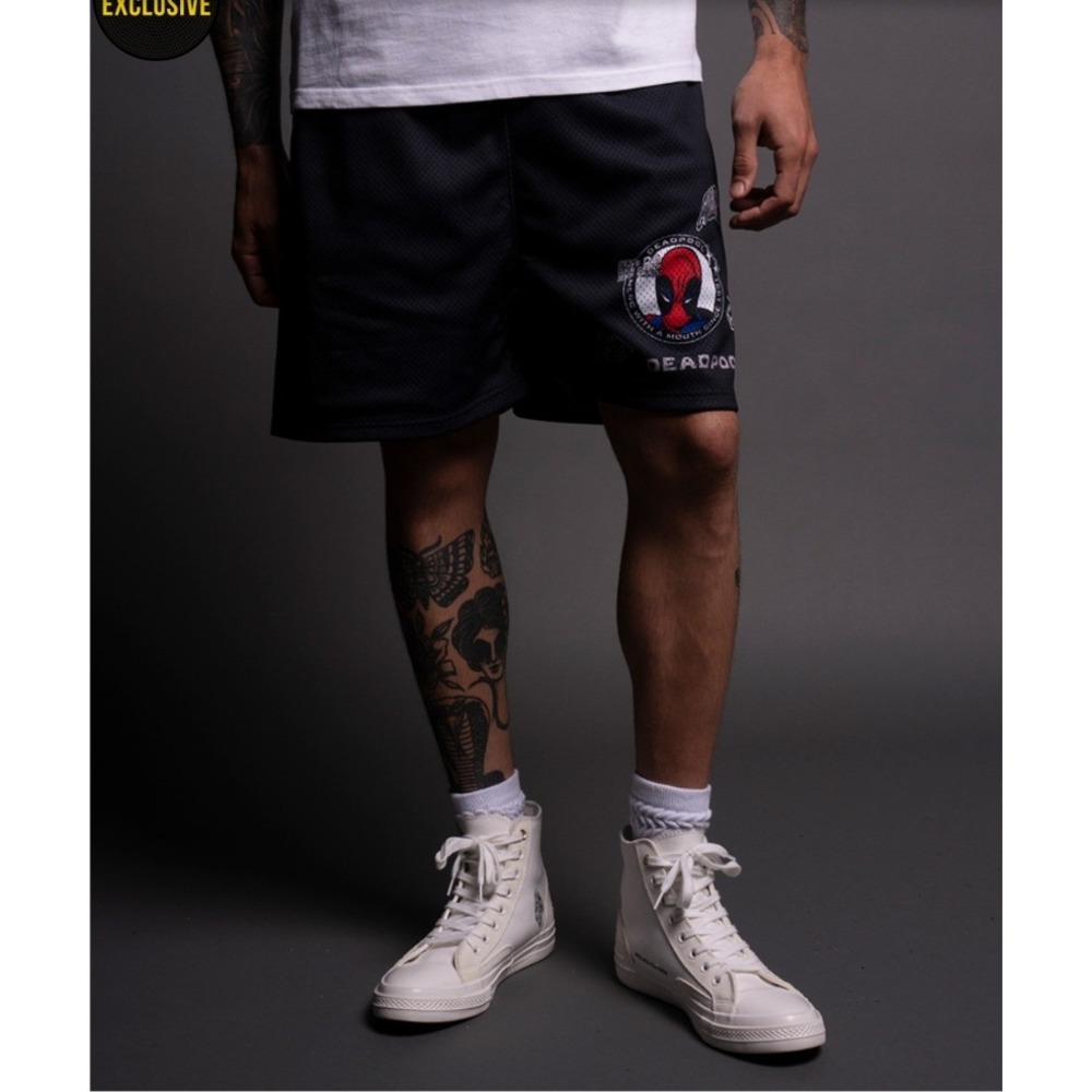 CVLA  Deadpool Mesh Shorts Graphic Print Basketball Black S Unisex‎ NWT